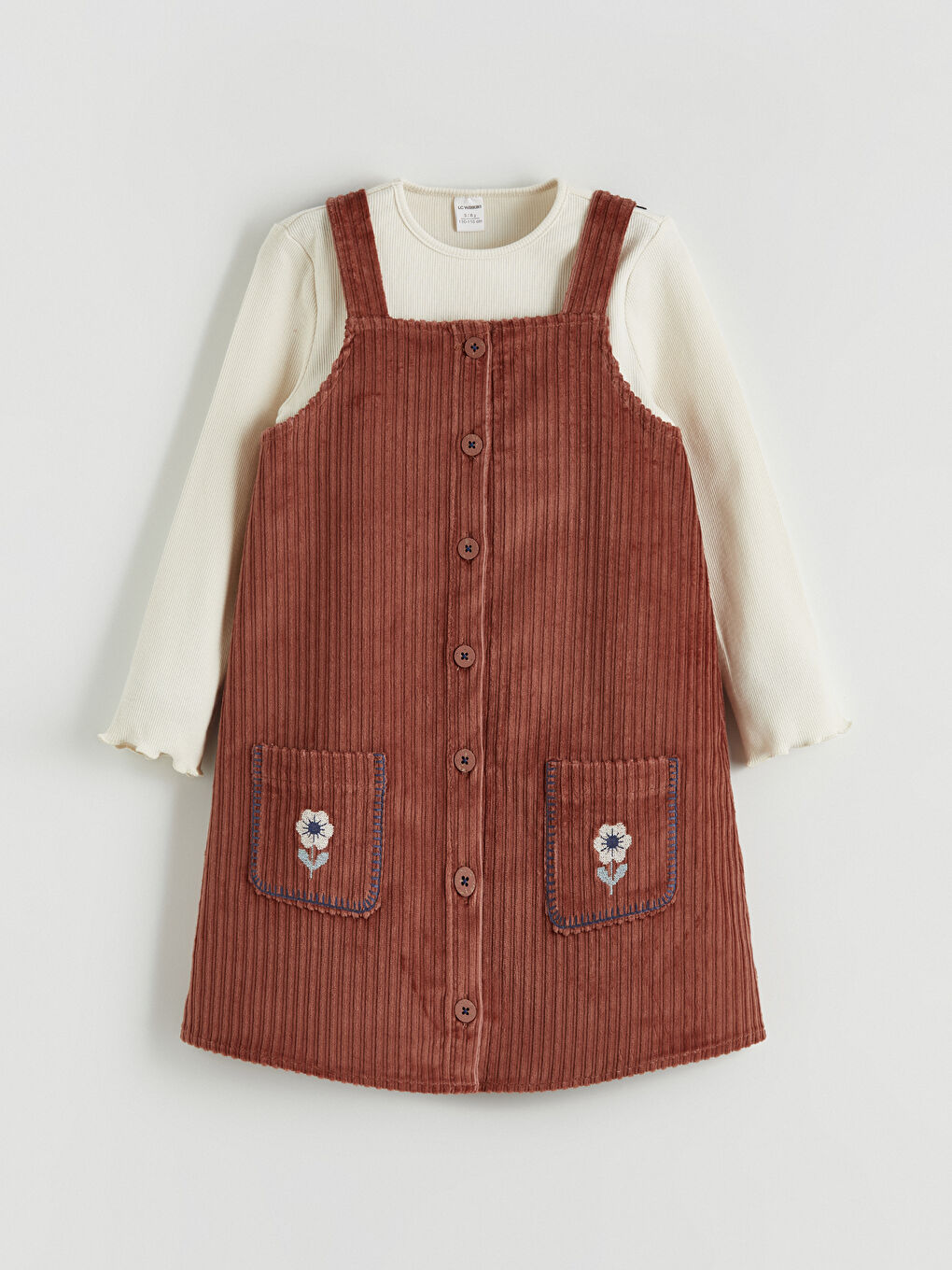 Kahverengi Kız Çocuk Kadife Elbise ve Çorap-2