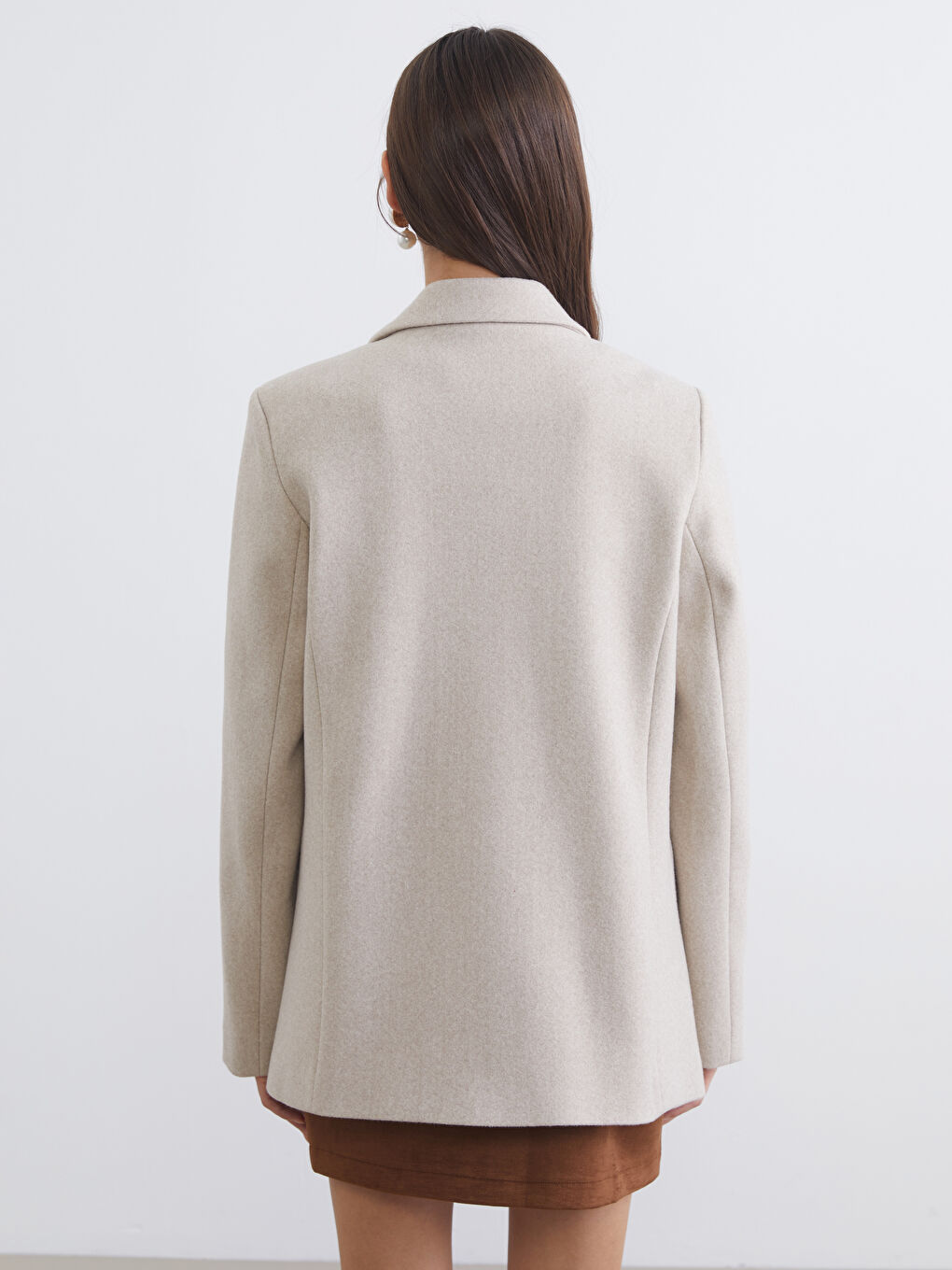 Bej Kruvaze Yaka Kadın Kaşe Blazer Ceket-4