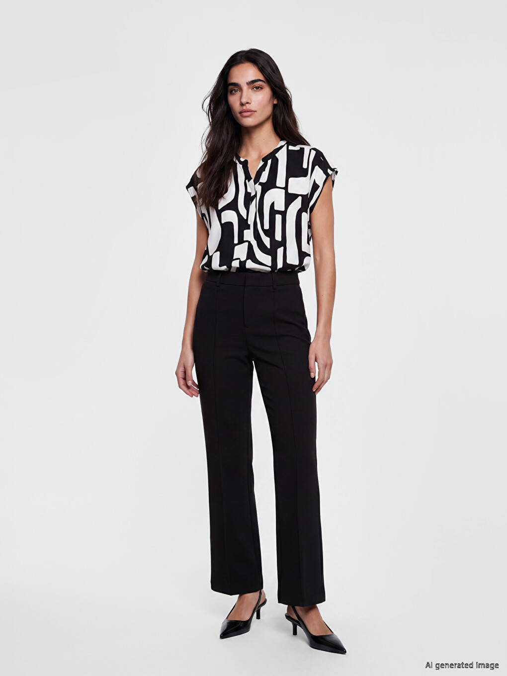 Grandad Collar Patterned Short Sleeve Women's Blouse-1