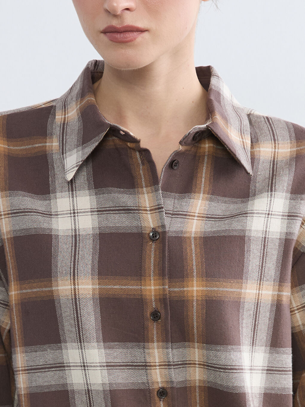 Kahverengi Ekose Kadın Oduncu Gömlek Tunik	-2