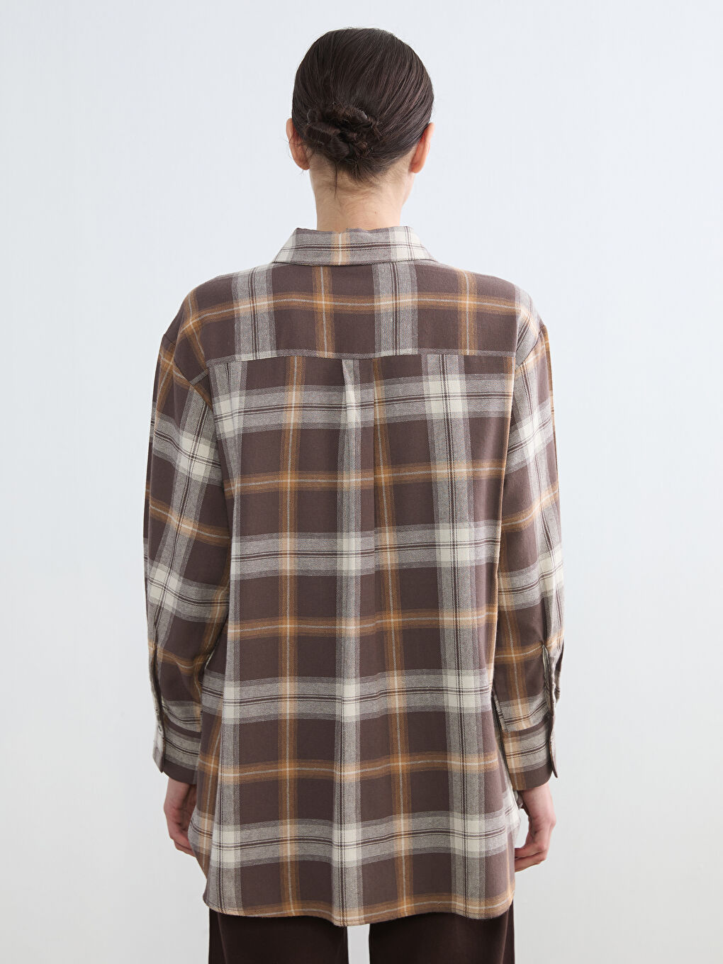 Kahverengi Ekose Kadın Oduncu Gömlek Tunik	-3