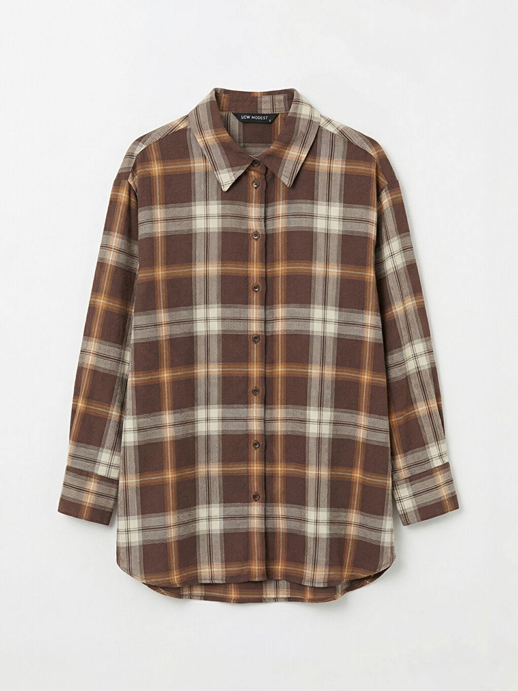 Kahverengi Ekose Kadın Oduncu Gömlek Tunik	-4