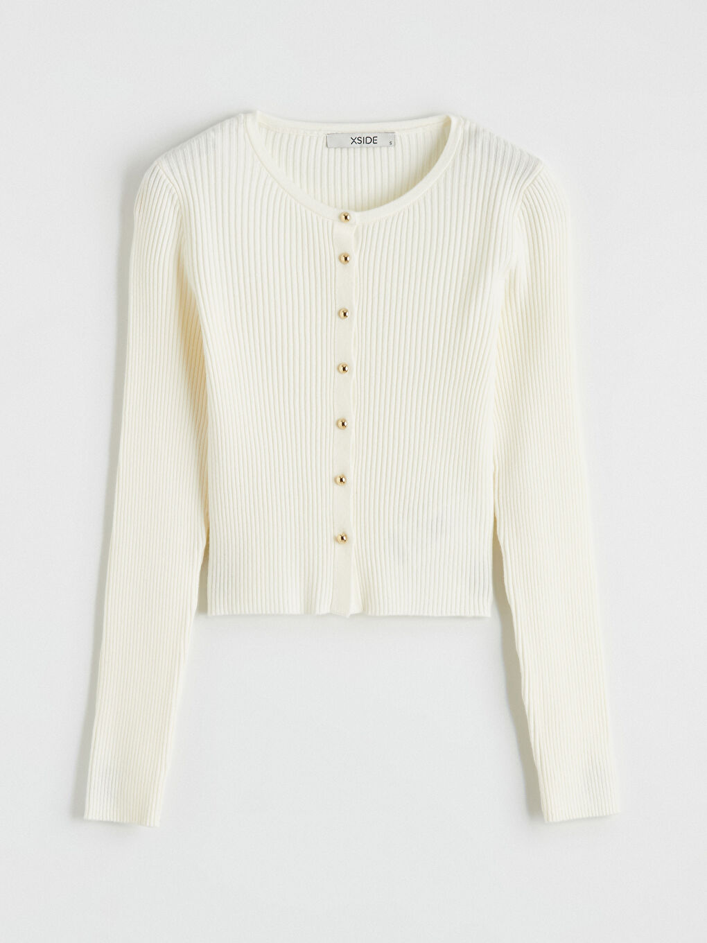 Crew Neck Ribbed Women's Tricot Cardigan-4
