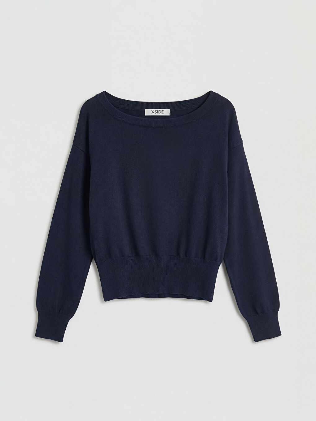 Lacivert Kayık Yaka Kadın Triko Kazak-4