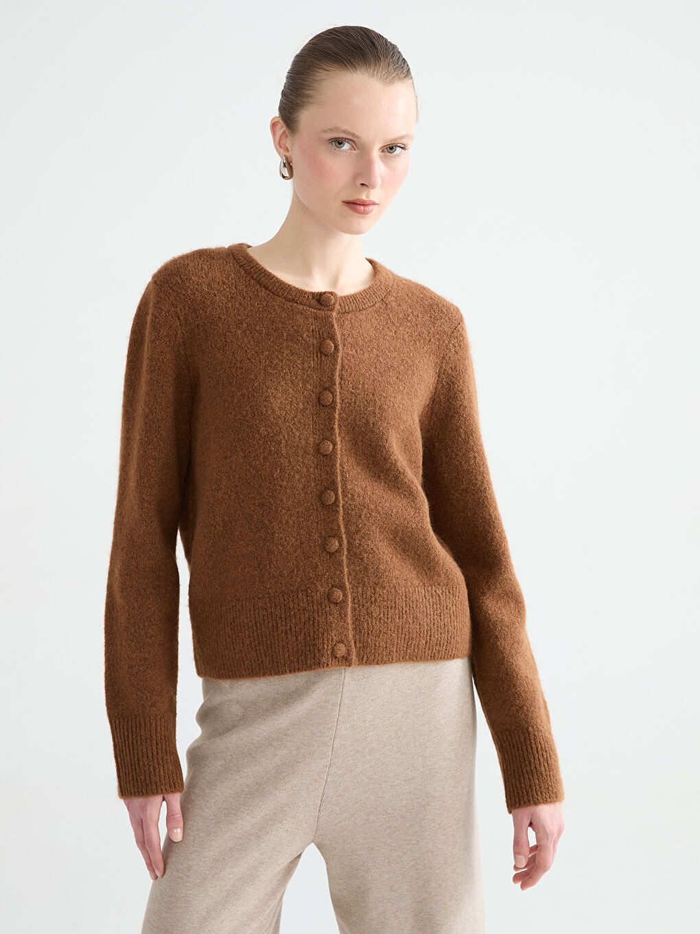 Crew Neck Women's Knitwear Cardigan