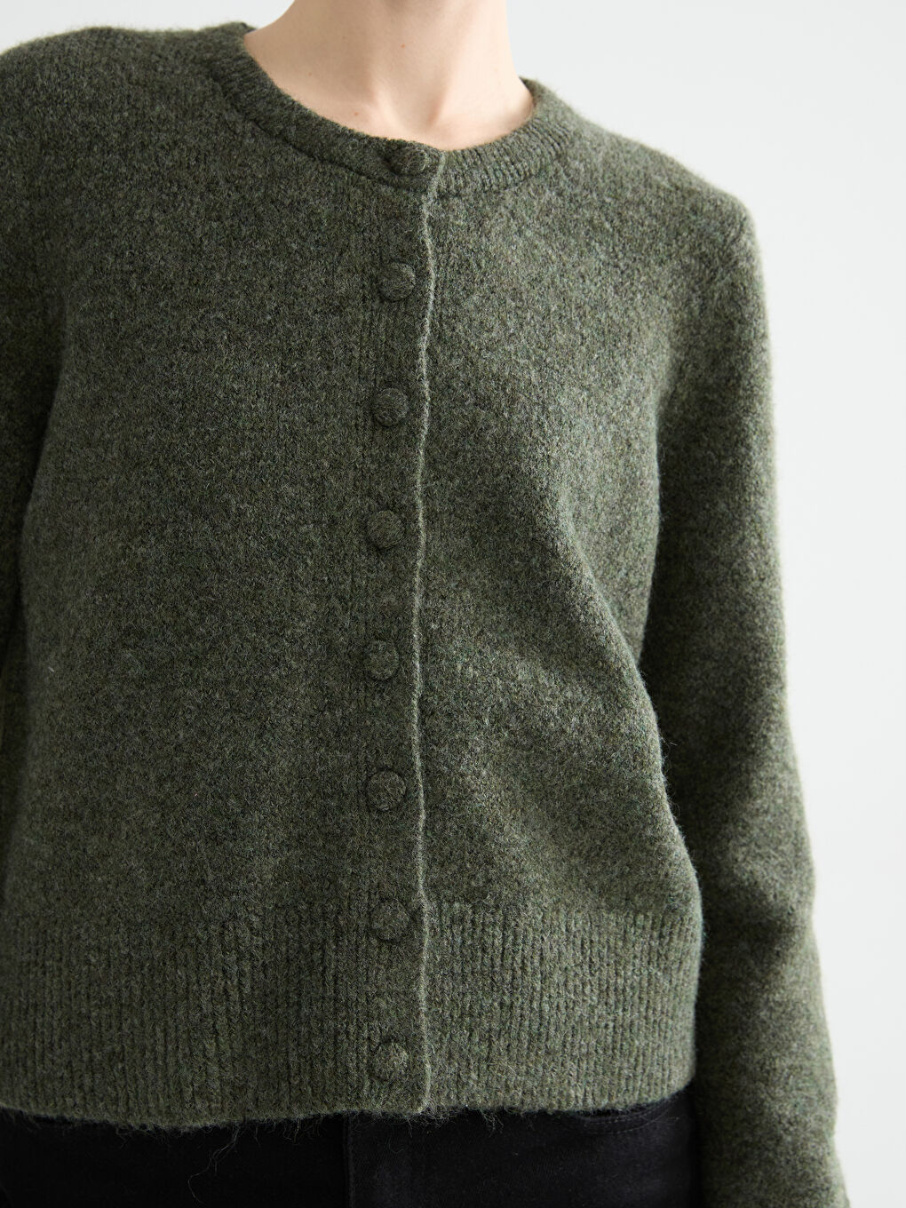 Rundhalsausschnitt Damen Strickjacke-2