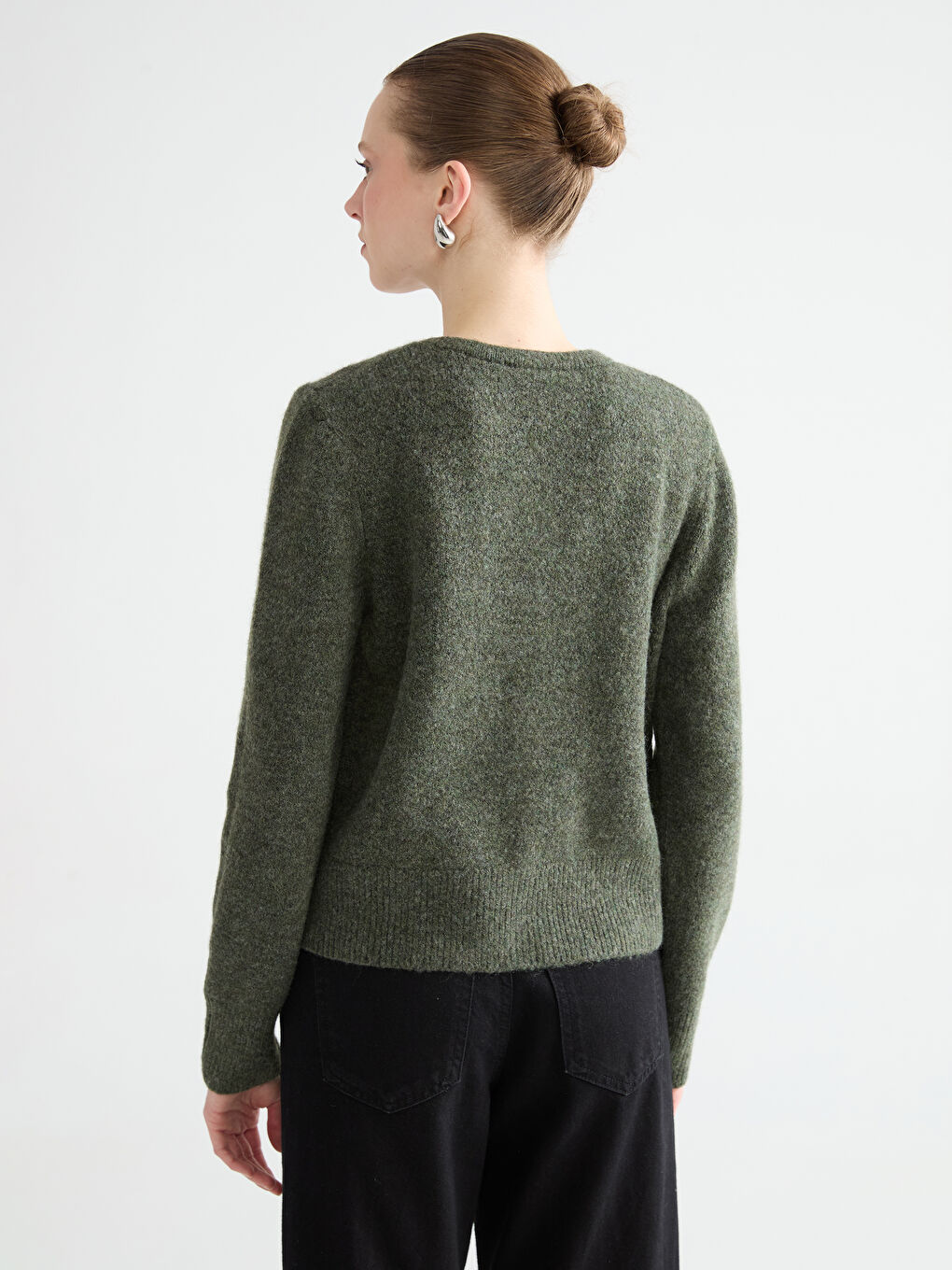 Rundhalsausschnitt Damen Strickjacke-3