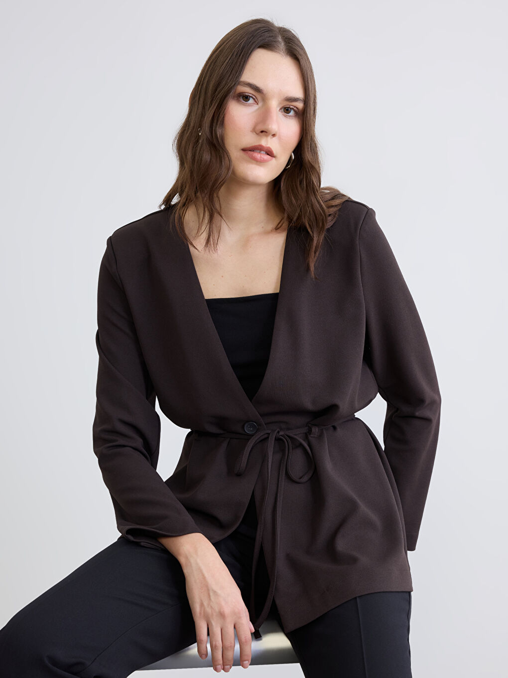 V-Neck Belted Women's Jacket
