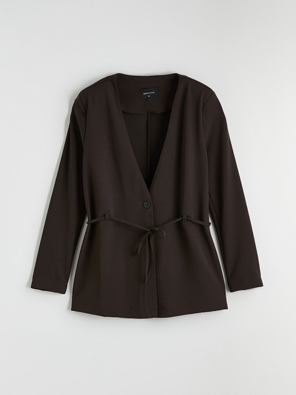 Kahverengi V Yaka Kuşaklı Kadın Ceket