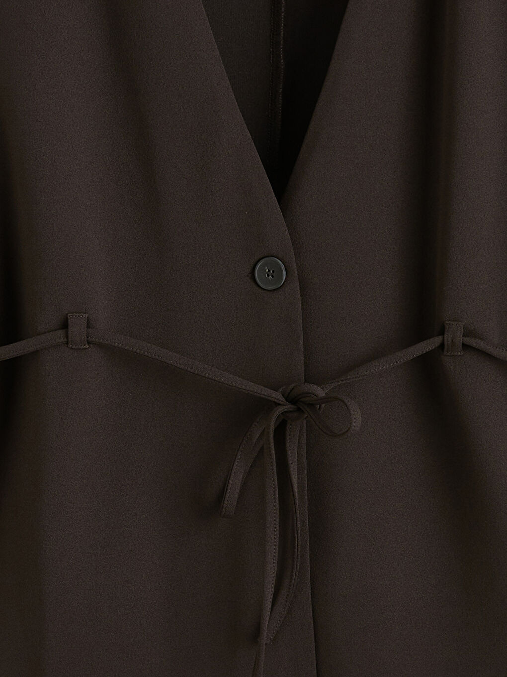 Kahverengi V Yaka Kuşaklı Kadın Ceket-1