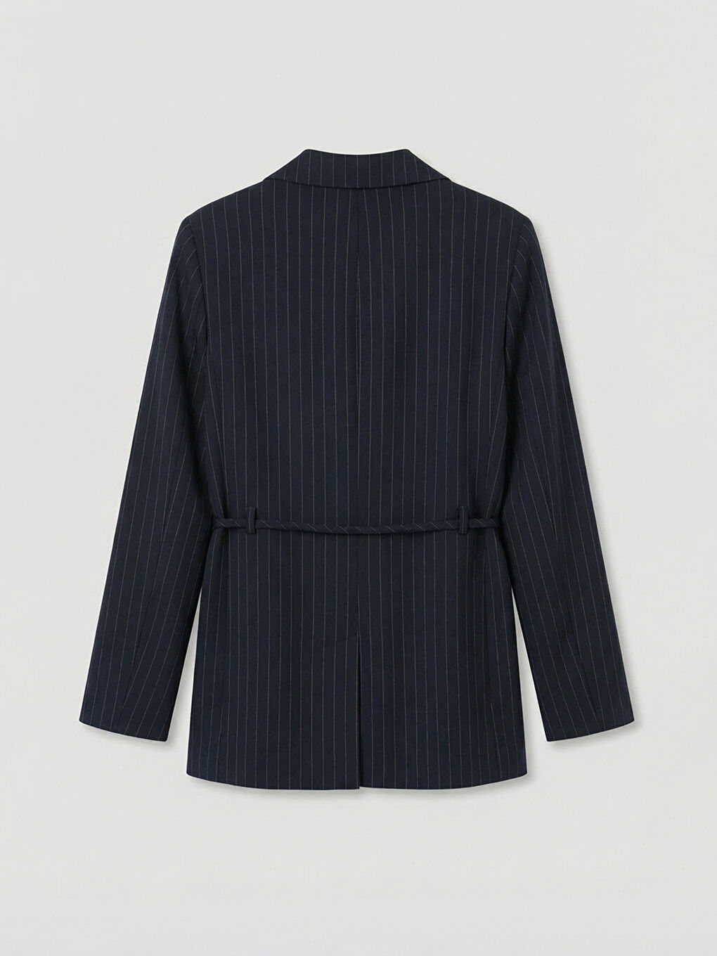 Lacivert Çizgili Kuşaklı Kadın Blazer Ceket-1