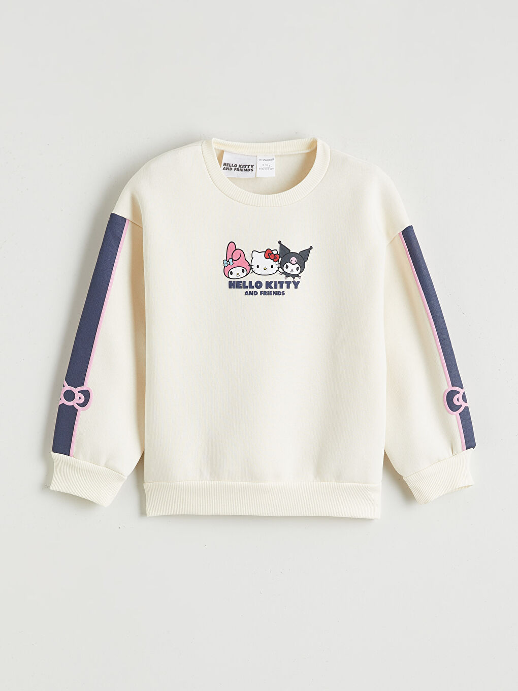 Ekru Bisiklet Yaka Hello Kitty Baskılı Kız Çocuk Sweatshirt