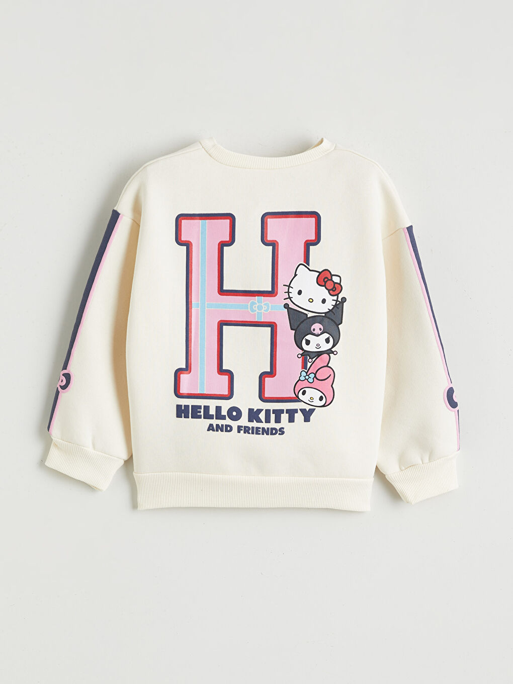Ekru Bisiklet Yaka Hello Kitty Baskılı Kız Çocuk Sweatshirt-1