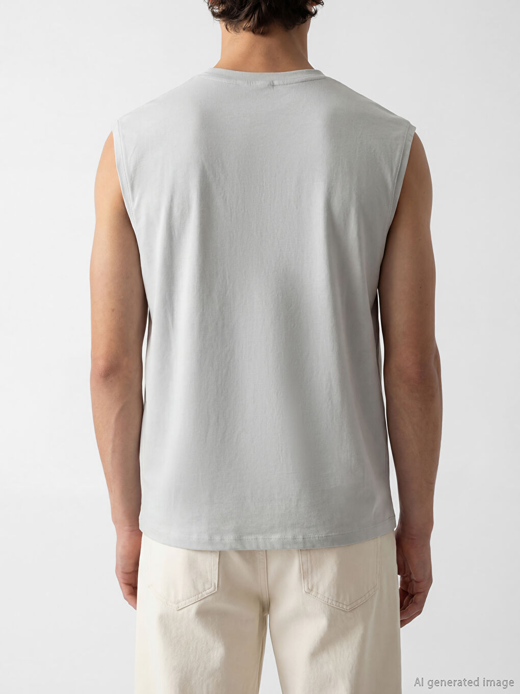 تي شيرت رجالي بدون أكمام مطبوع بياقة دائرية-3