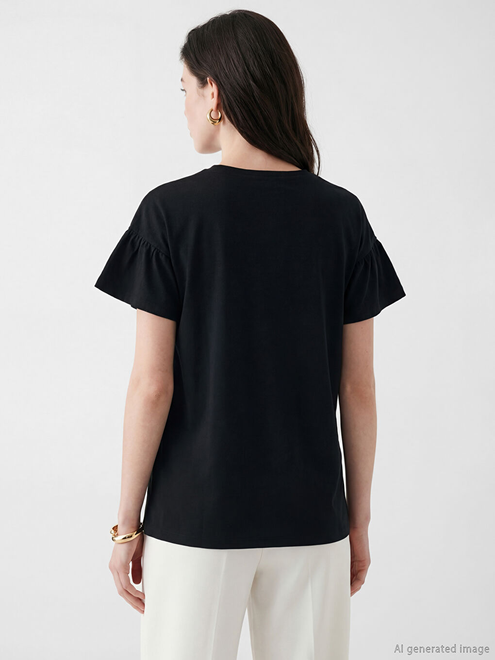 Bluza sa okruglim izrezom, vezom i volanima-3