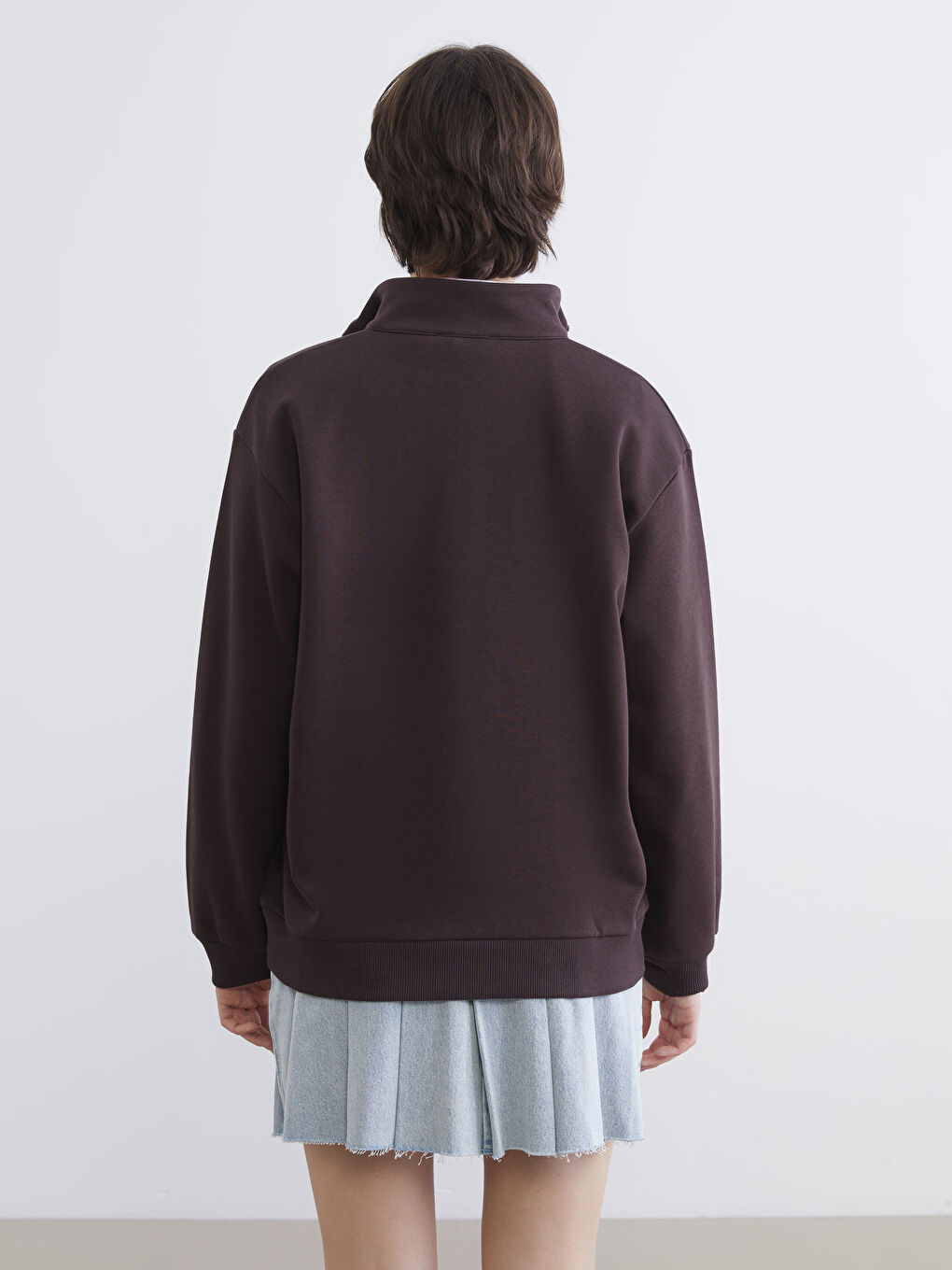 Kahverengi Loose Fit New Jersey Baskılı Kadın Sweatshirt-3