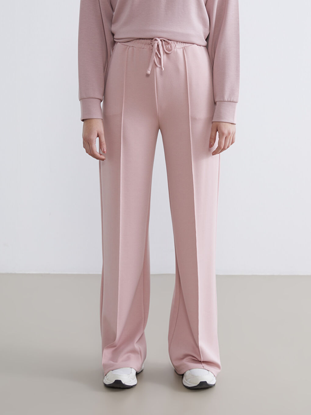 Pembe Beli Lastikli Geniş Paça Kadın Eşofman Altı	-1