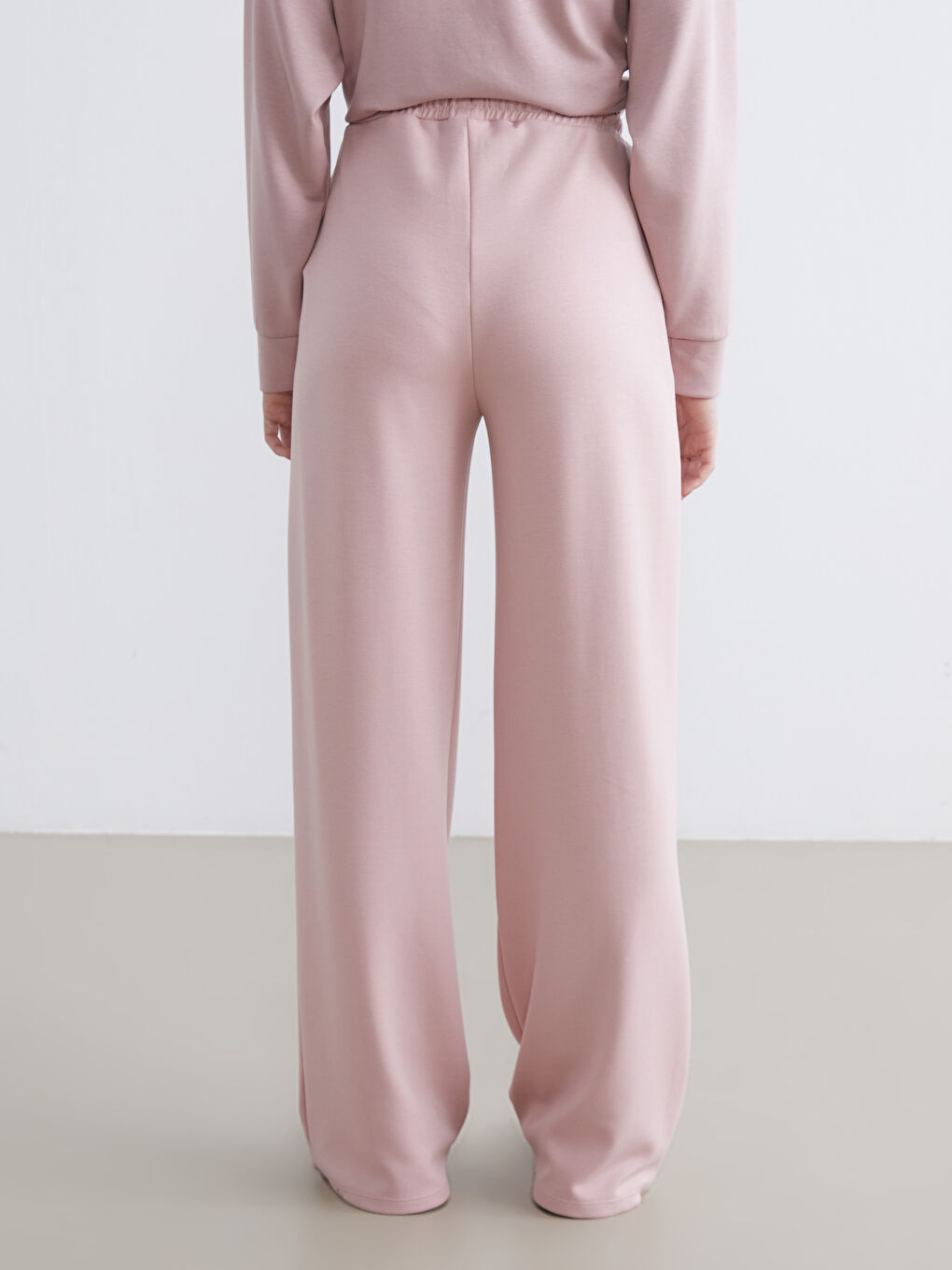 Pembe Beli Lastikli Geniş Paça Kadın Eşofman Altı	-3