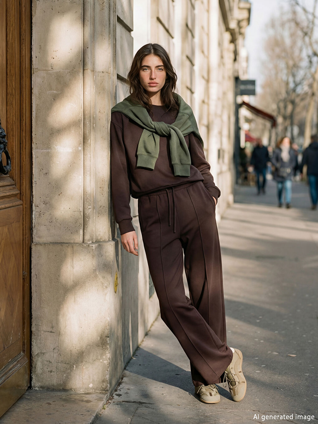 Kahverengi Beli Lastikli Geniş Paça Kadın Eşofman Altı	