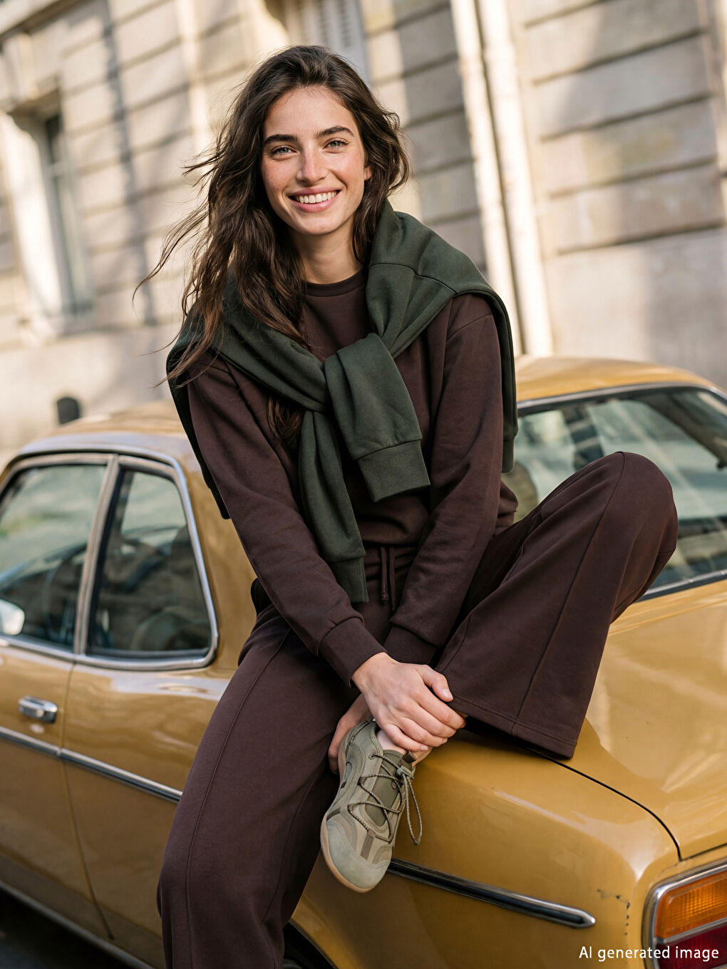 Kahverengi Beli Lastikli Geniş Paça Kadın Eşofman Altı	-1