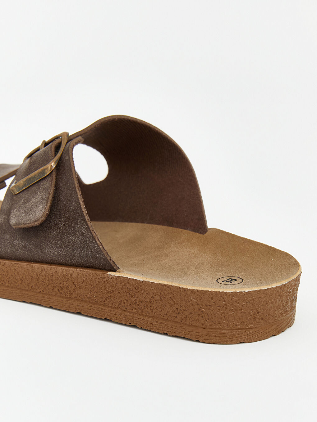 Kahverengi  Çift Bantlı Tokalı Kadın Terlik-4