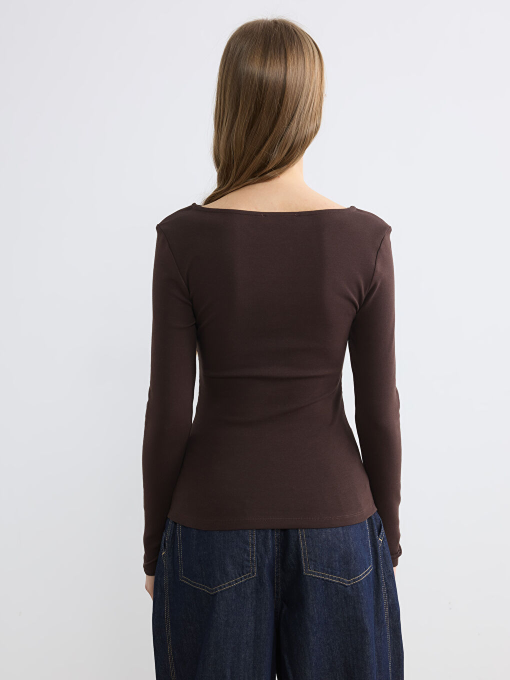 Kahverengi Bisiklet Yaka Büzgülü Bluz-3