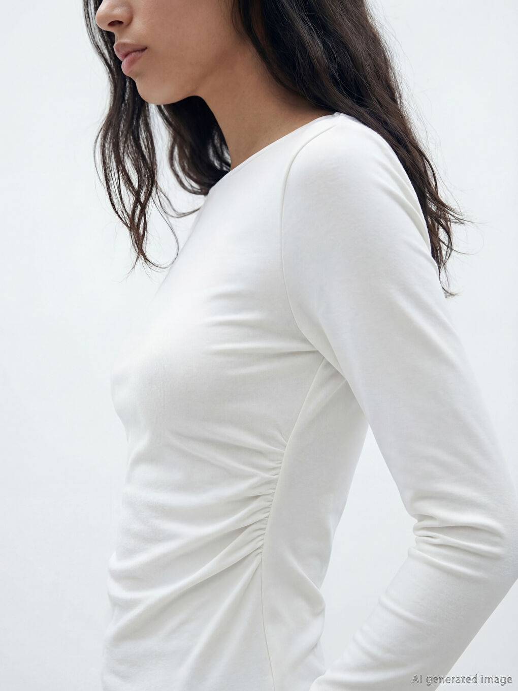 Ekru Bisiklet Yaka Büzgülü Bluz-1