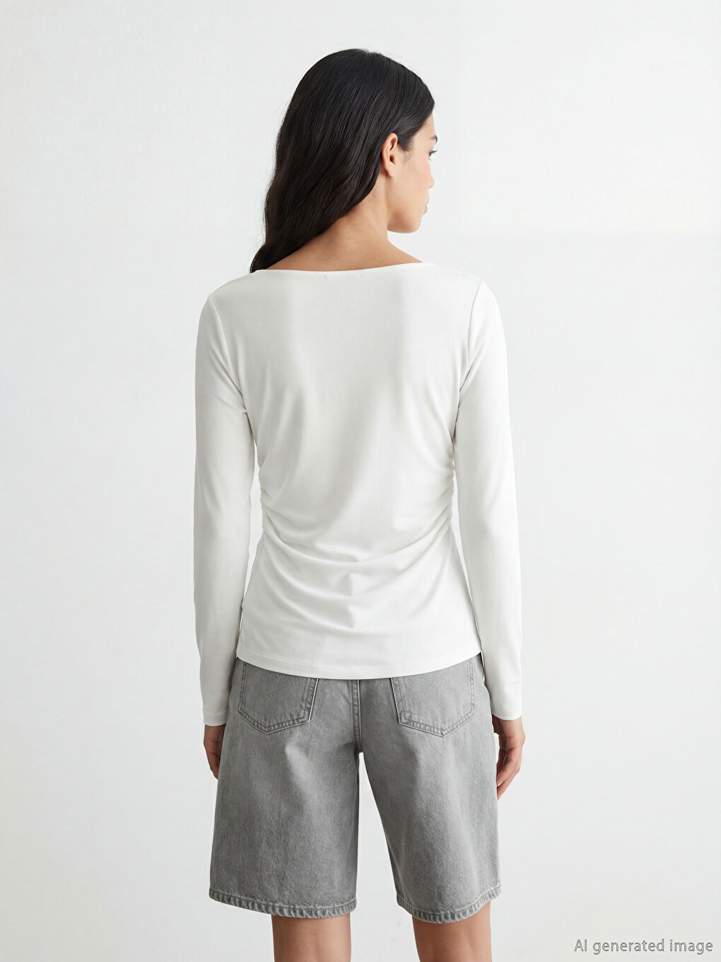 Ekru Bisiklet Yaka Büzgülü Bluz-2