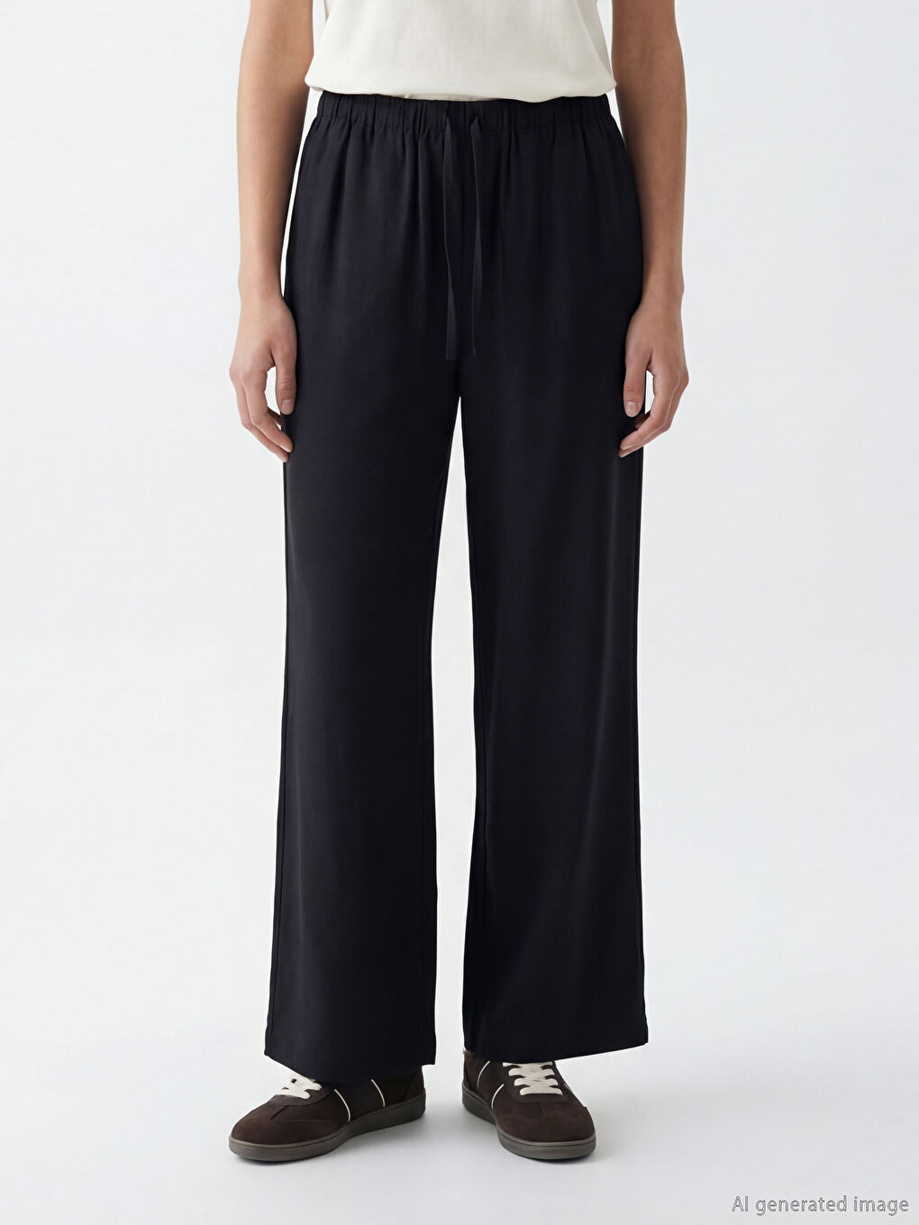 Серпімді белдікті кең балақты әйелдер шалбары-1