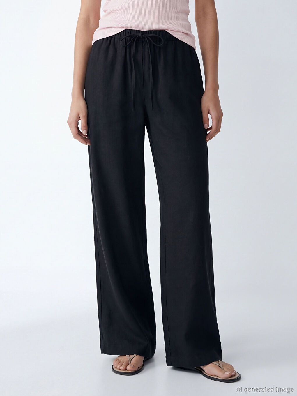 Серпімді белдікті кең балақты әйелдер шалбары-1