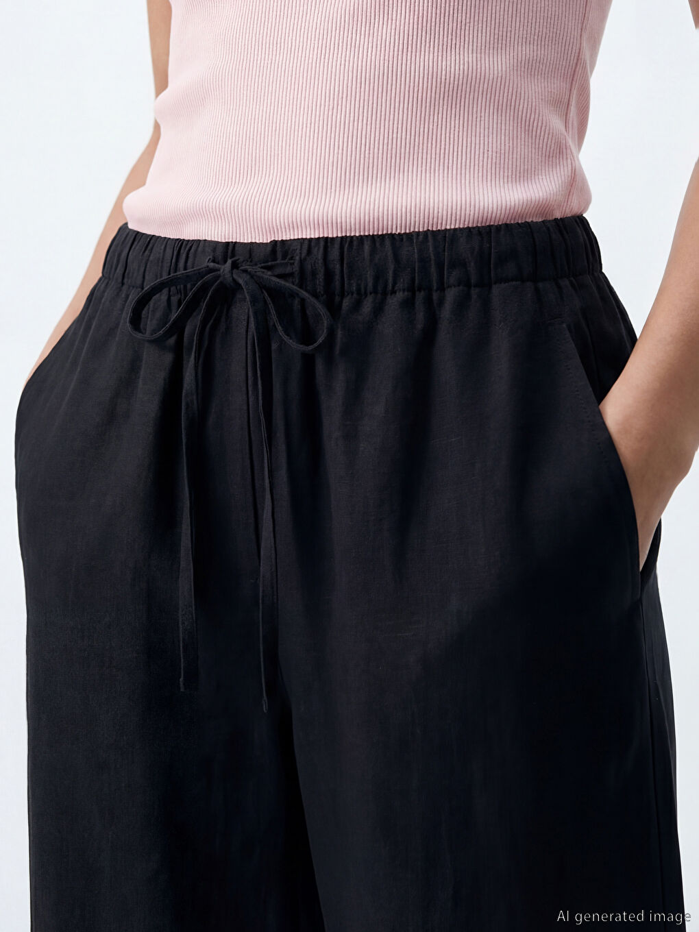 Серпімді белдікті кең балақты әйелдер шалбары-2