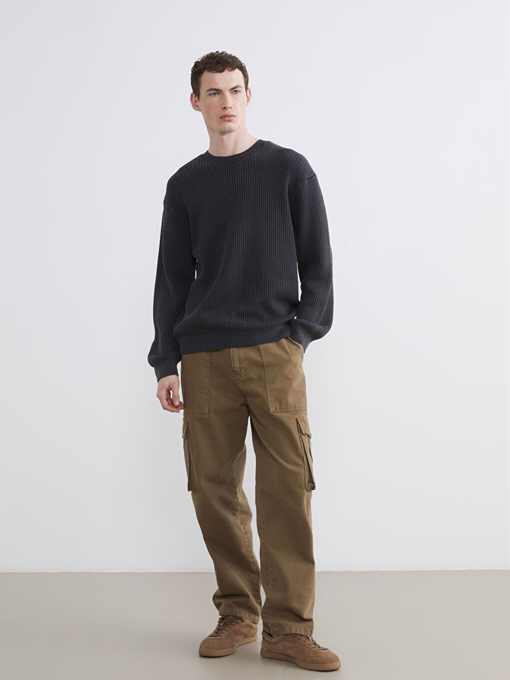 Antrasit Bisiklet Yaka Erkek Triko Kazak -1