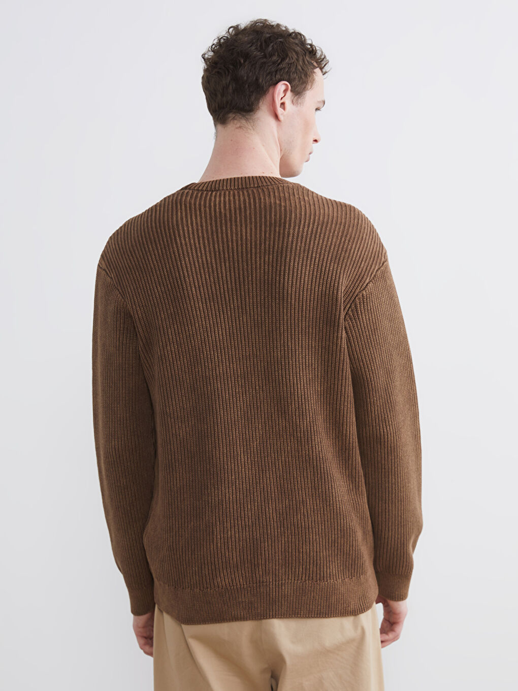 Kahverengi Bisiklet Yaka Erkek Triko Kazak -3