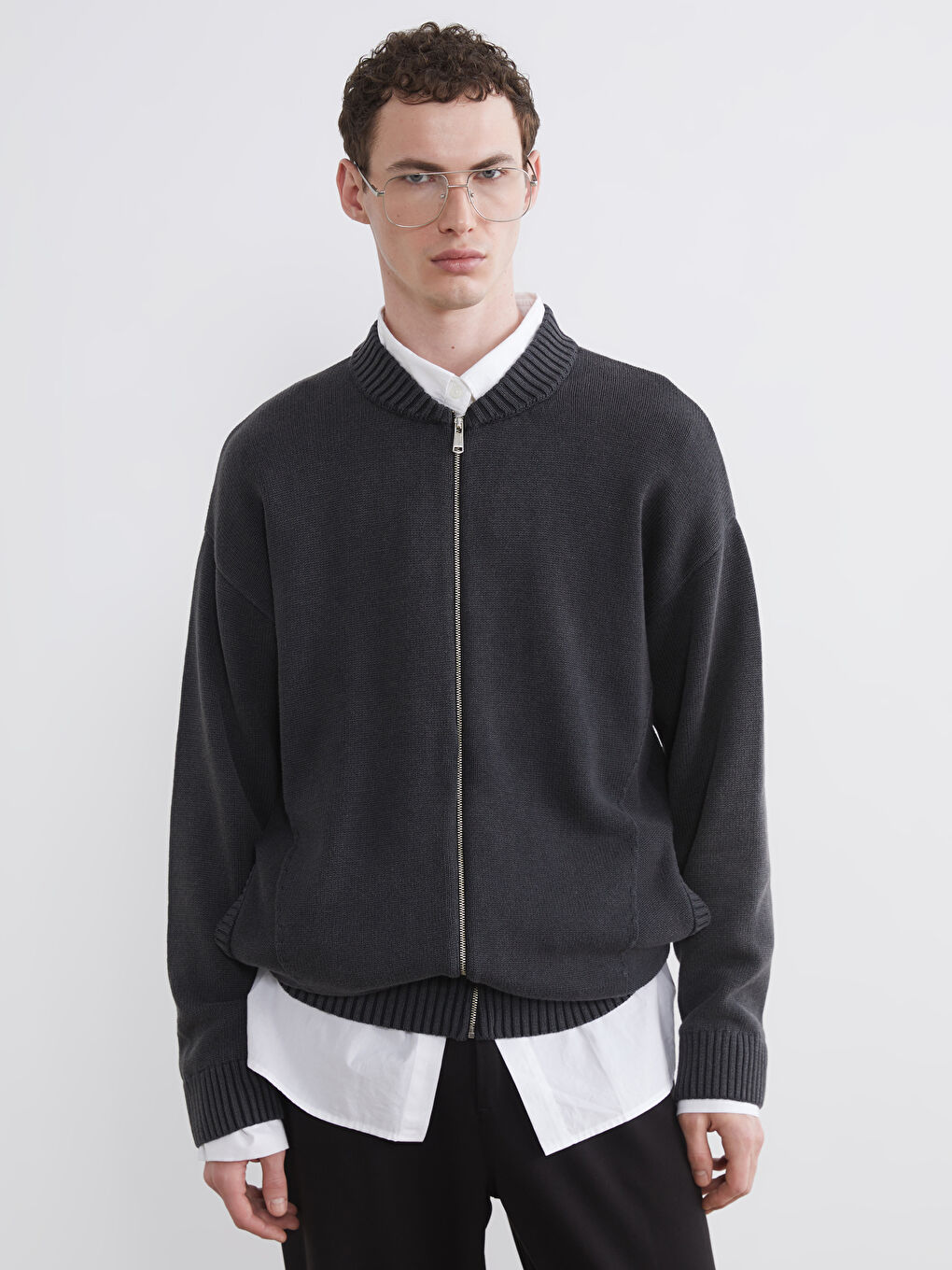 Antrasit Loose Fit Erkek Triko Hırka