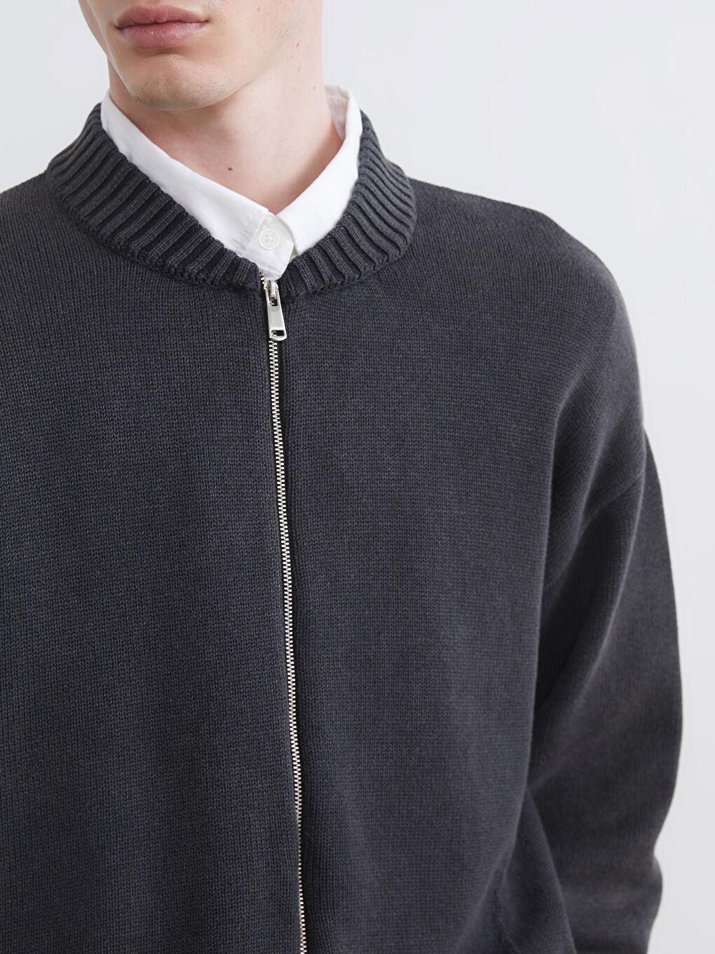 Antrasit Loose Fit Erkek Triko Hırka-2