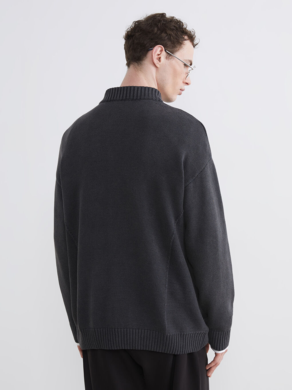 Antrasit Loose Fit Erkek Triko Hırka-3