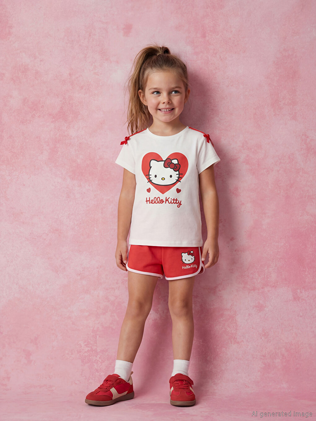 Beyaz Hello Kitty Baskılı Kız Çocuk Şort ve Tişört