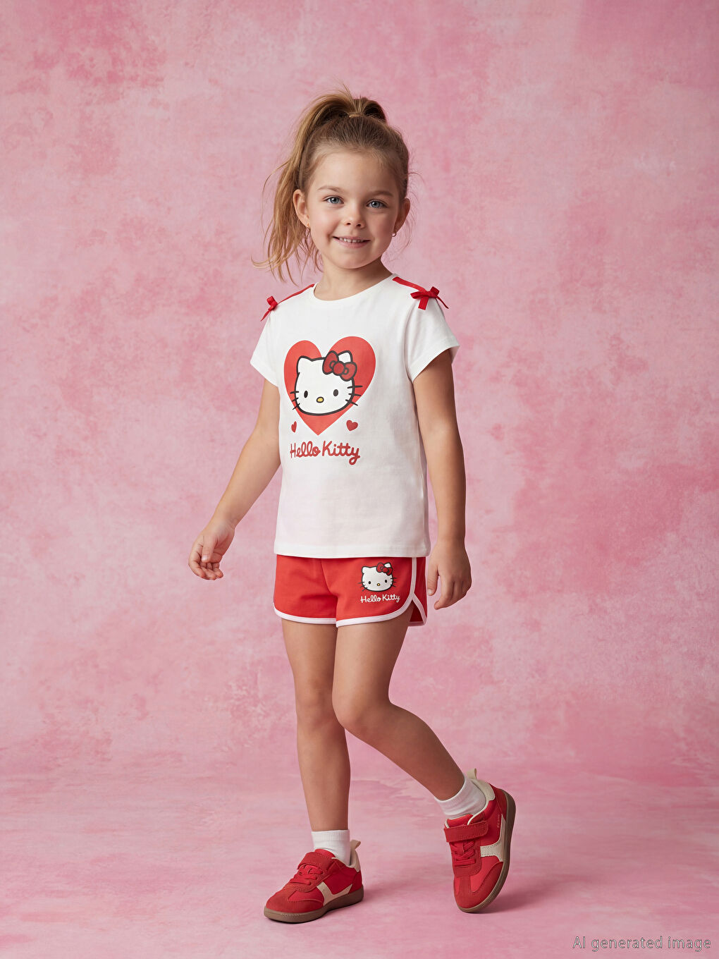 Beyaz Hello Kitty Baskılı Kız Çocuk Şort ve Tişört-1