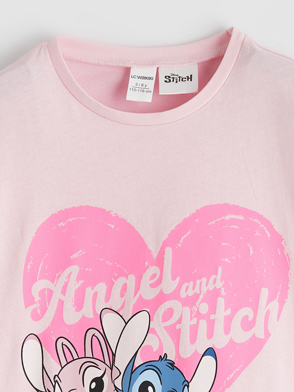 Pembe Stitch ve Angel Baskılı Kız Çocuk Tişört ve Şort	-2