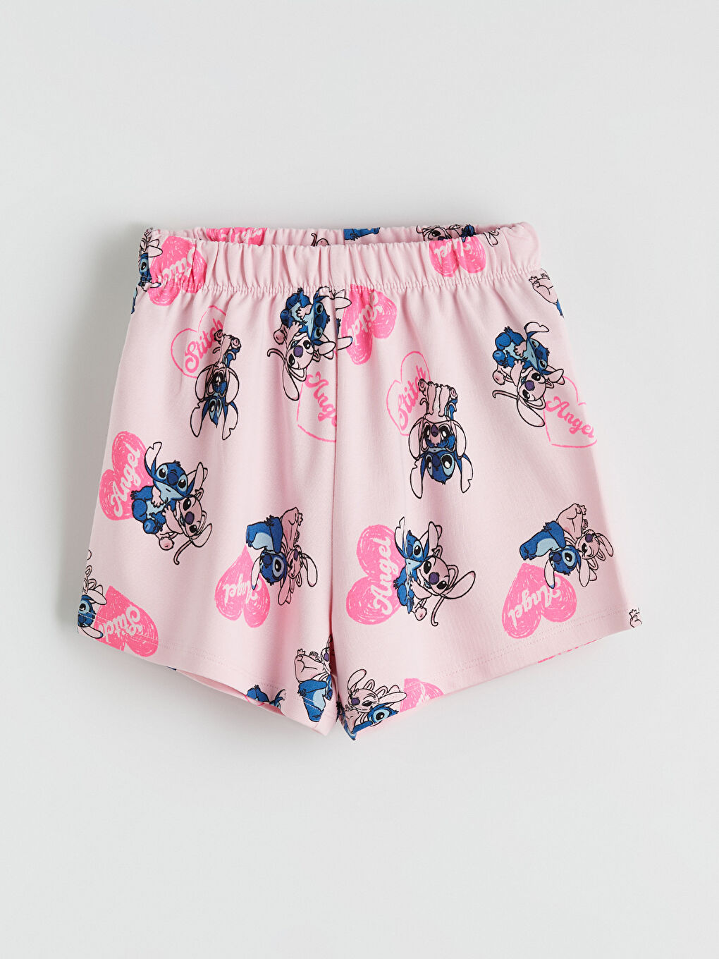 Pembe Stitch ve Angel Baskılı Kız Çocuk Tişört ve Şort	-4