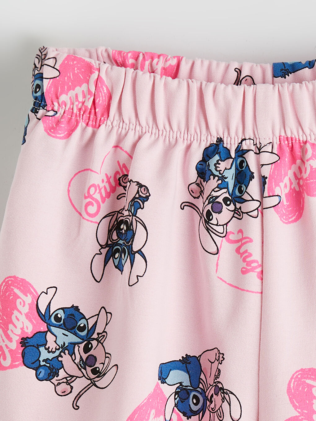 Pembe Stitch ve Angel Baskılı Kız Çocuk Tişört ve Şort	-5