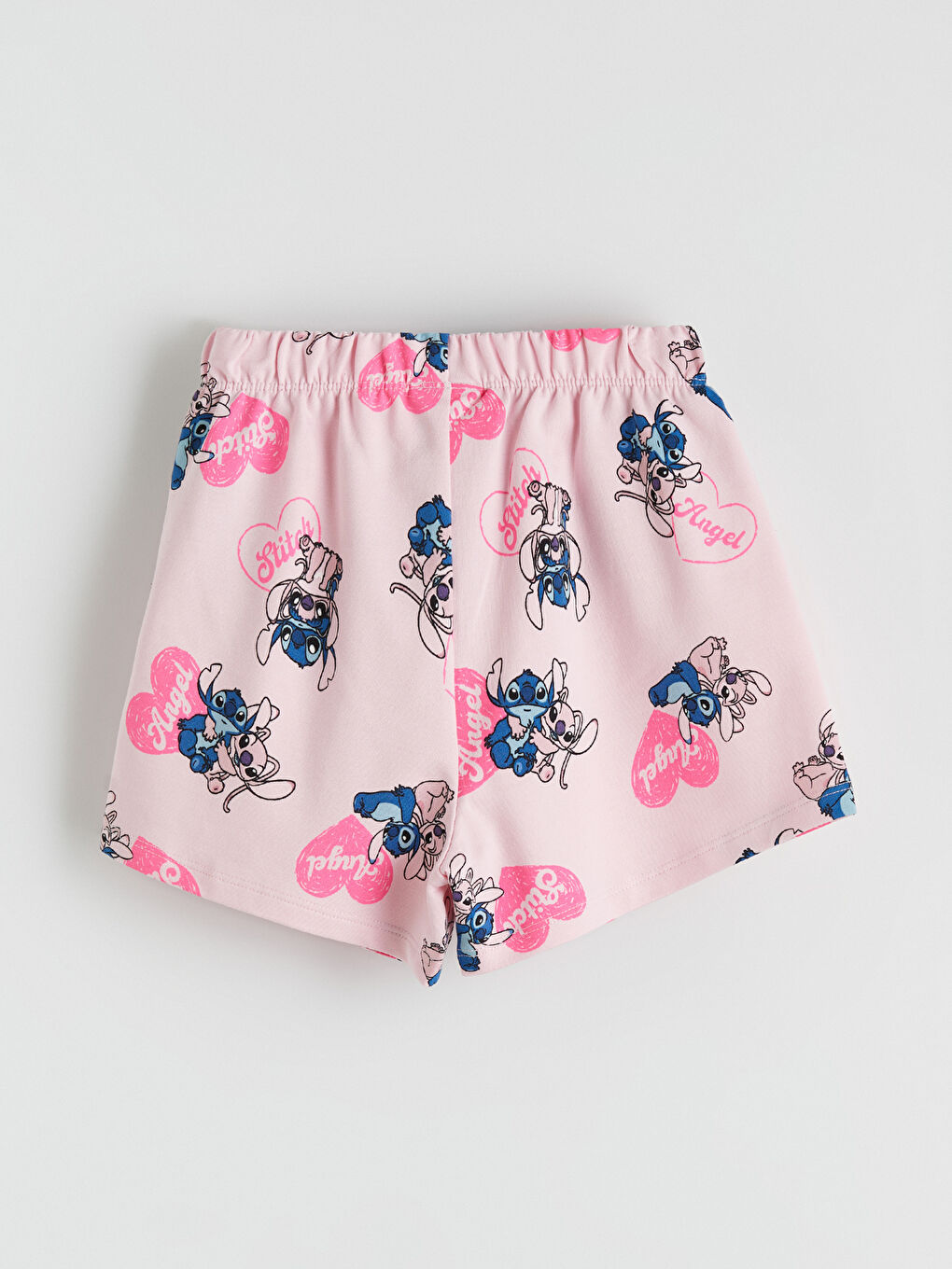 Pembe Stitch ve Angel Baskılı Kız Çocuk Tişört ve Şort	-6