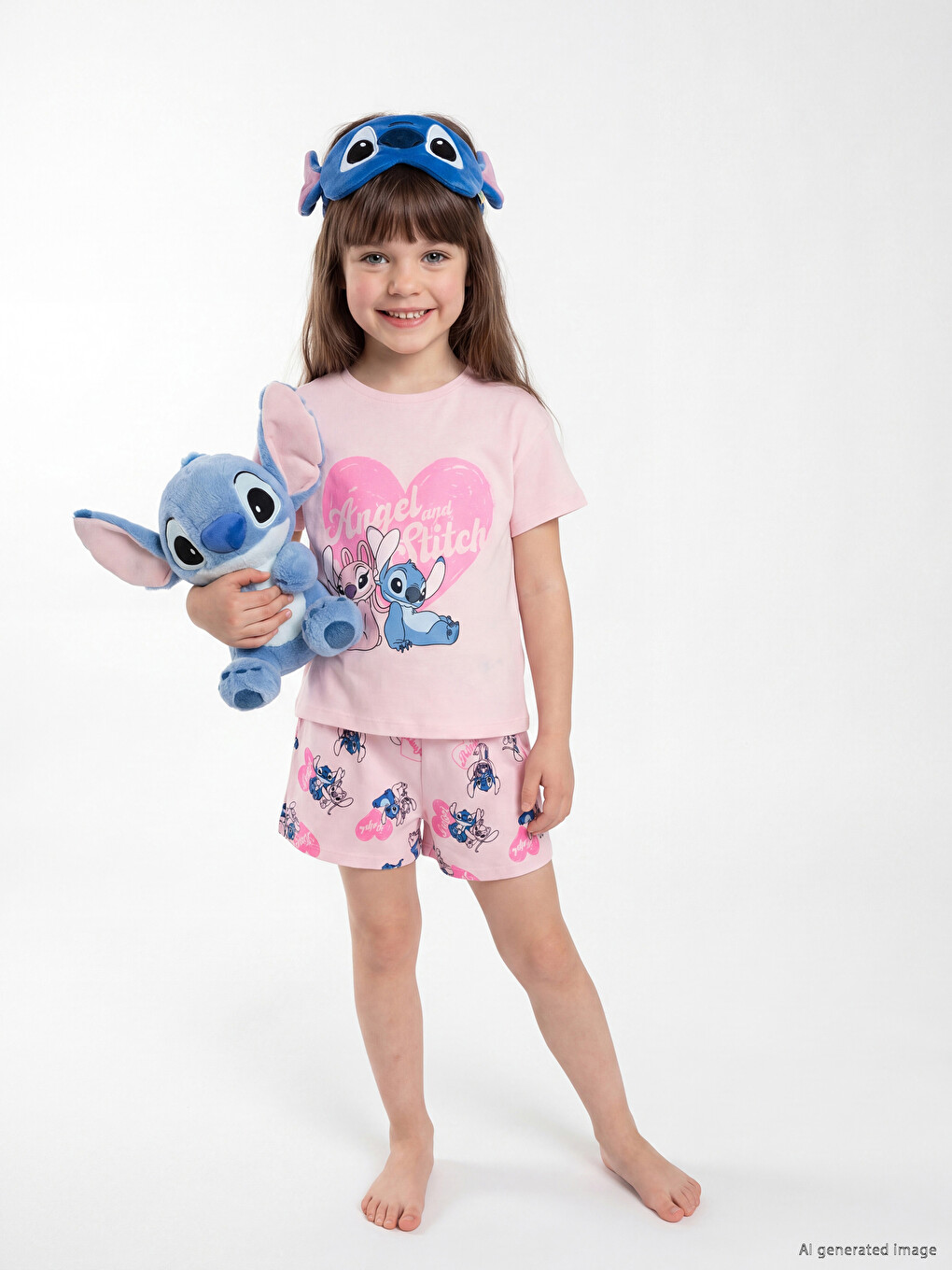 Stitch and Angel Printed Girls' T-Shirt and Shorts-1