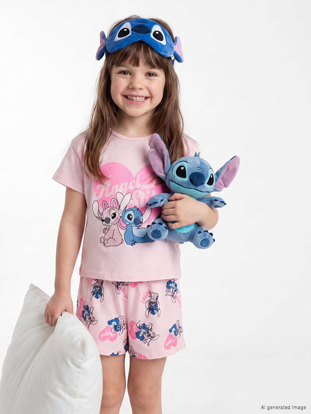 Stitch and Angel Printed Girls' T-Shirt and Shorts-2