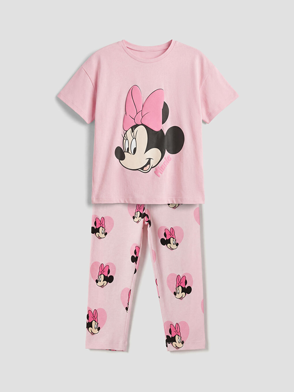 Pembe Minnie Mouse Baskılı Kız Çocuk Tişört ve Tayt
