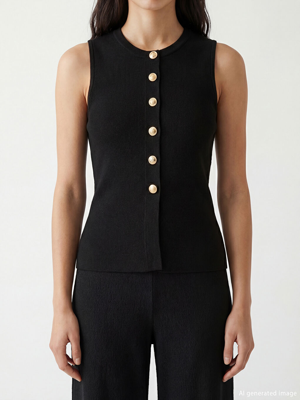 Ribbed knit vest with a crew neck.-2