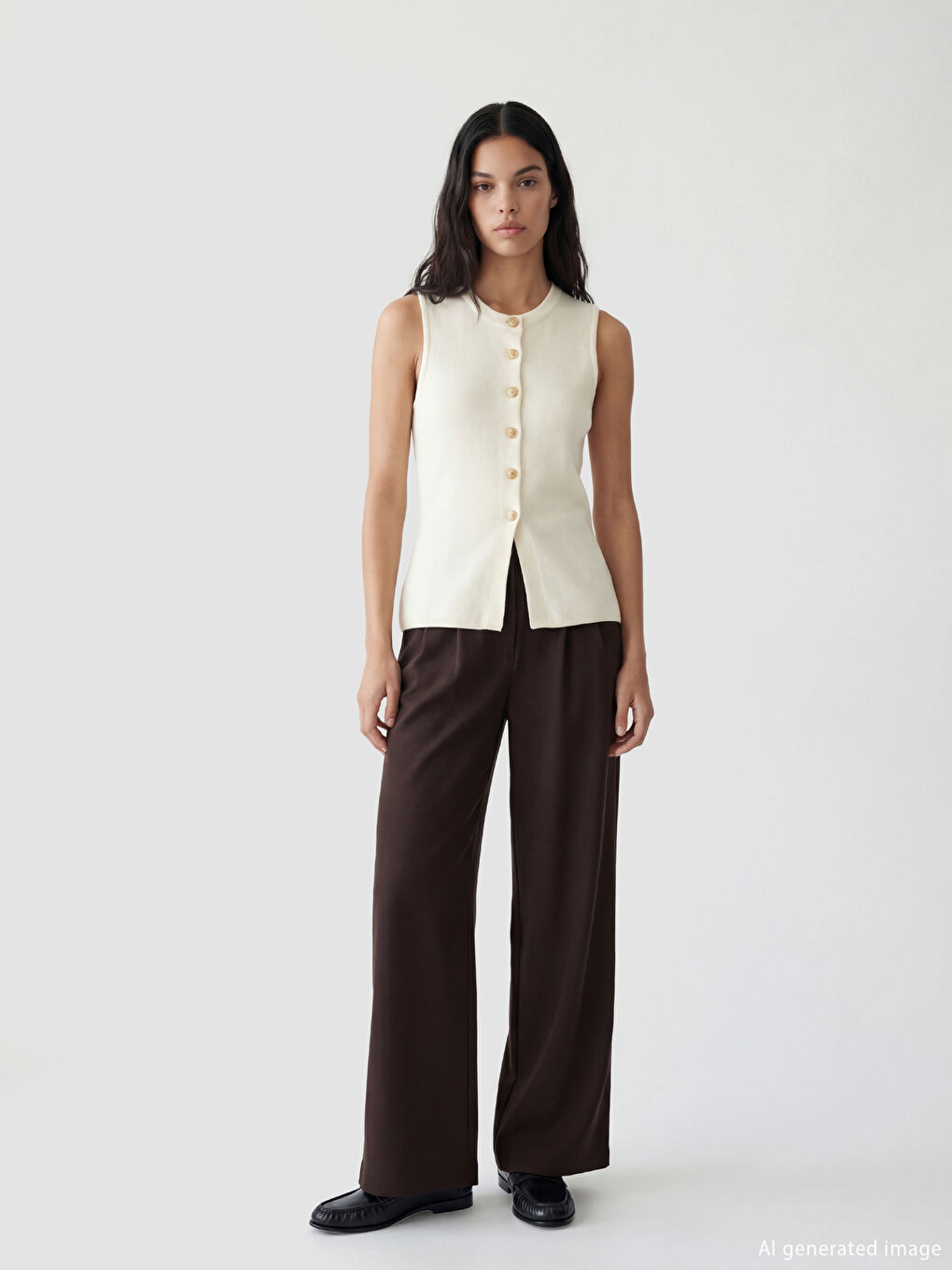 Women's Ribbed Knit Vest with a Crew Neck-1