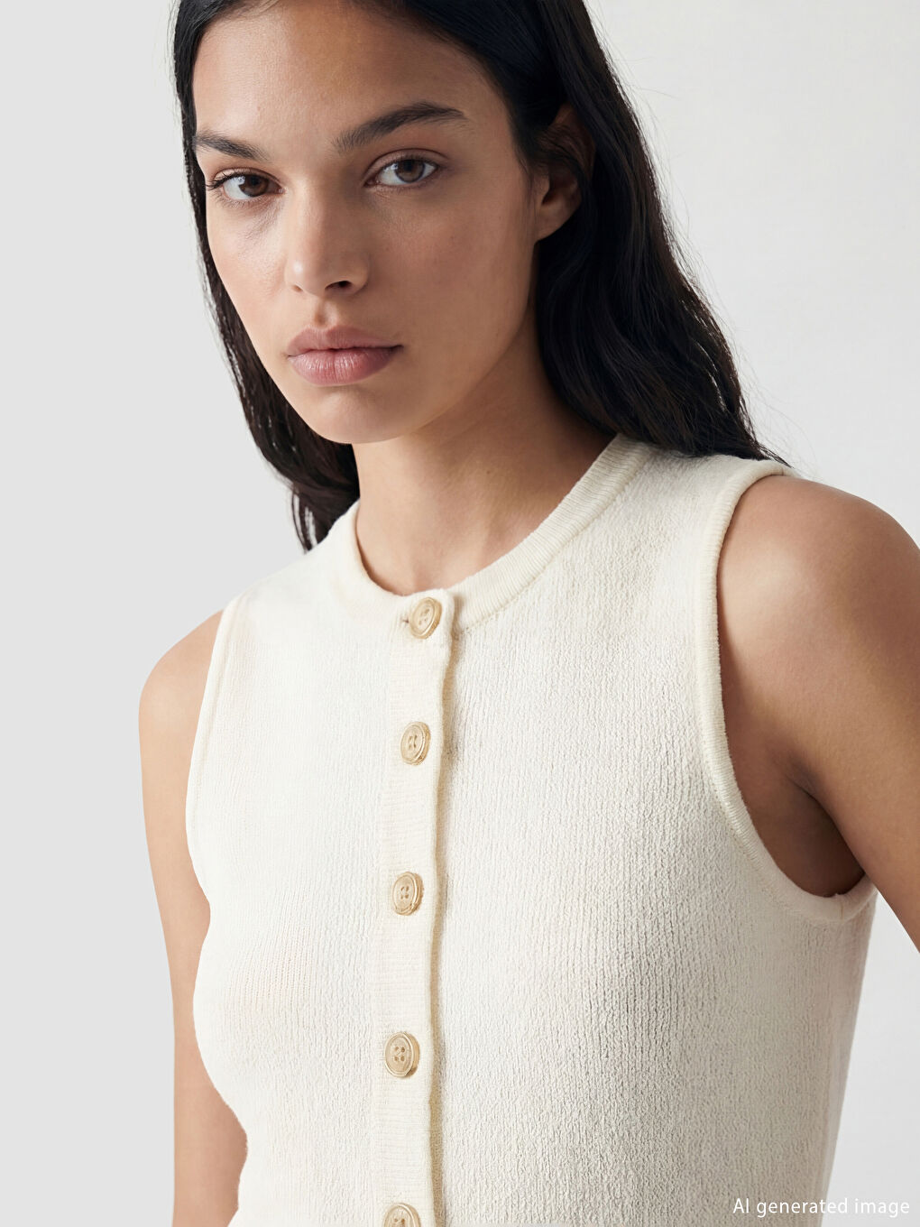 Women's Ribbed Knit Vest with a Crew Neck-2