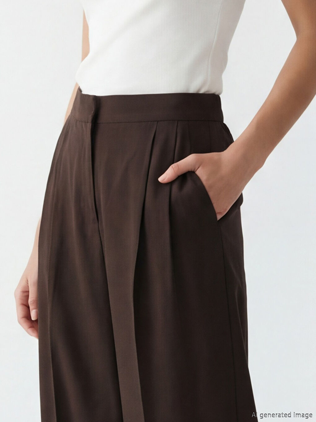 Kahverengi Loose Fit Geniş Paça Kadın Pileli Kumaş Pantolon-4