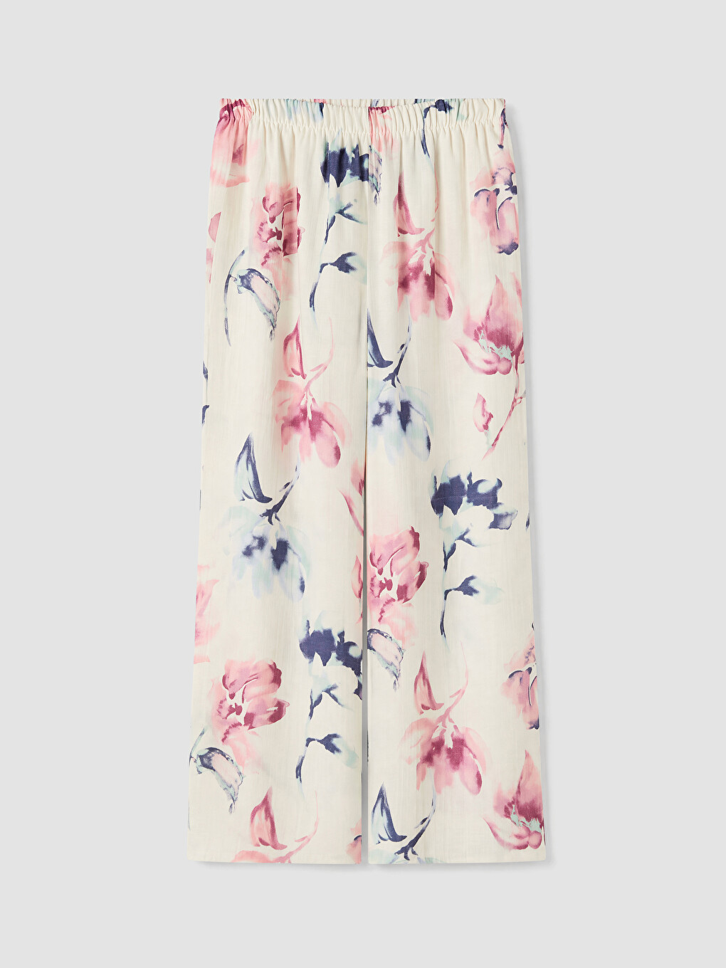 Ekru Çiçekli İp Askılı Kadın Pijama Takım-5